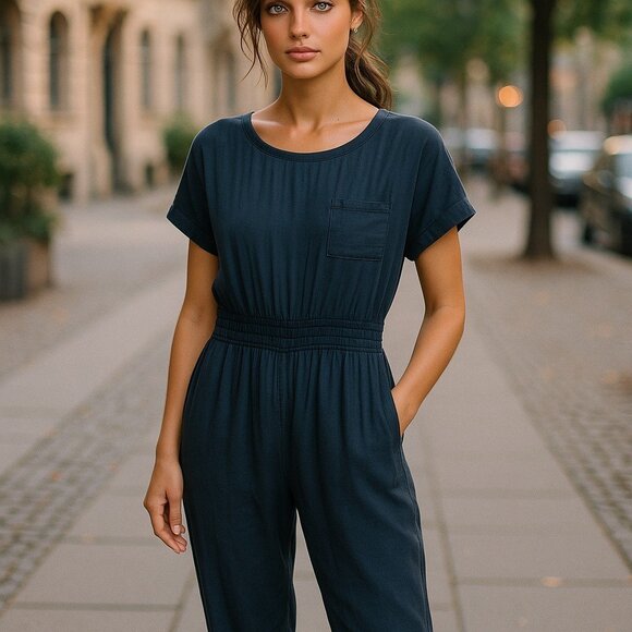 VINTAGE 1980s TOO HOT BRAZIL Black Silk Jumpsuit S Retro Minimalist Disco - Picture 1 of 10